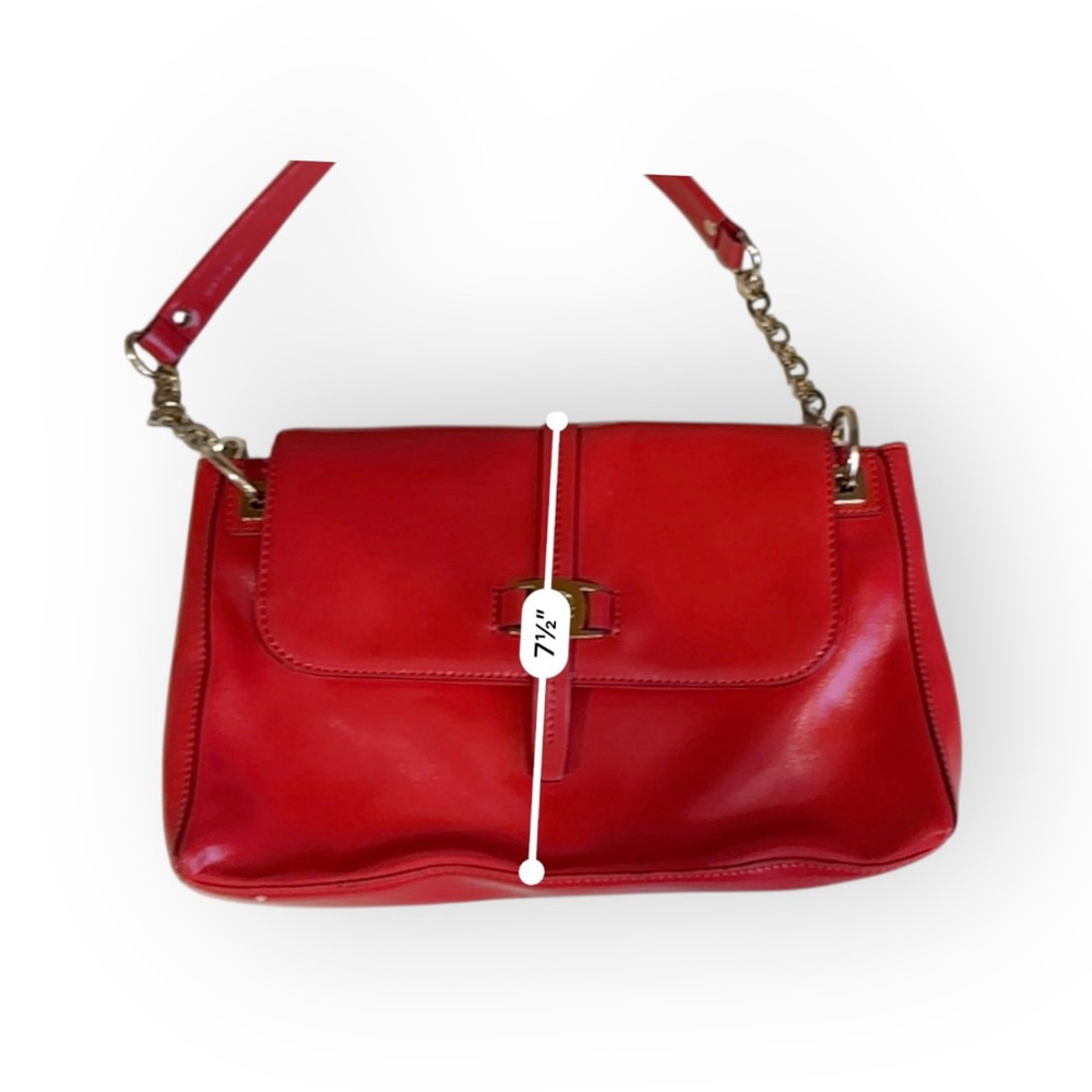 Vintage Antonio Melani Red Leather Shoulder Bag Purse Gold Hardware - Picture 5 of 11